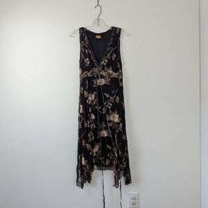 Women's Stefanel Floral Beaded Asymmetrical Silk Dress, Vintage Size 46